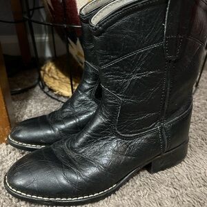 Vintage Old West Black Leather Cowboy Boots Child size 4